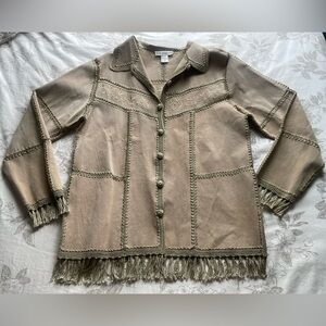 Vintage Genuine Leather Fringe Embroidered Shirt Jacket Small Boho Western Lagom